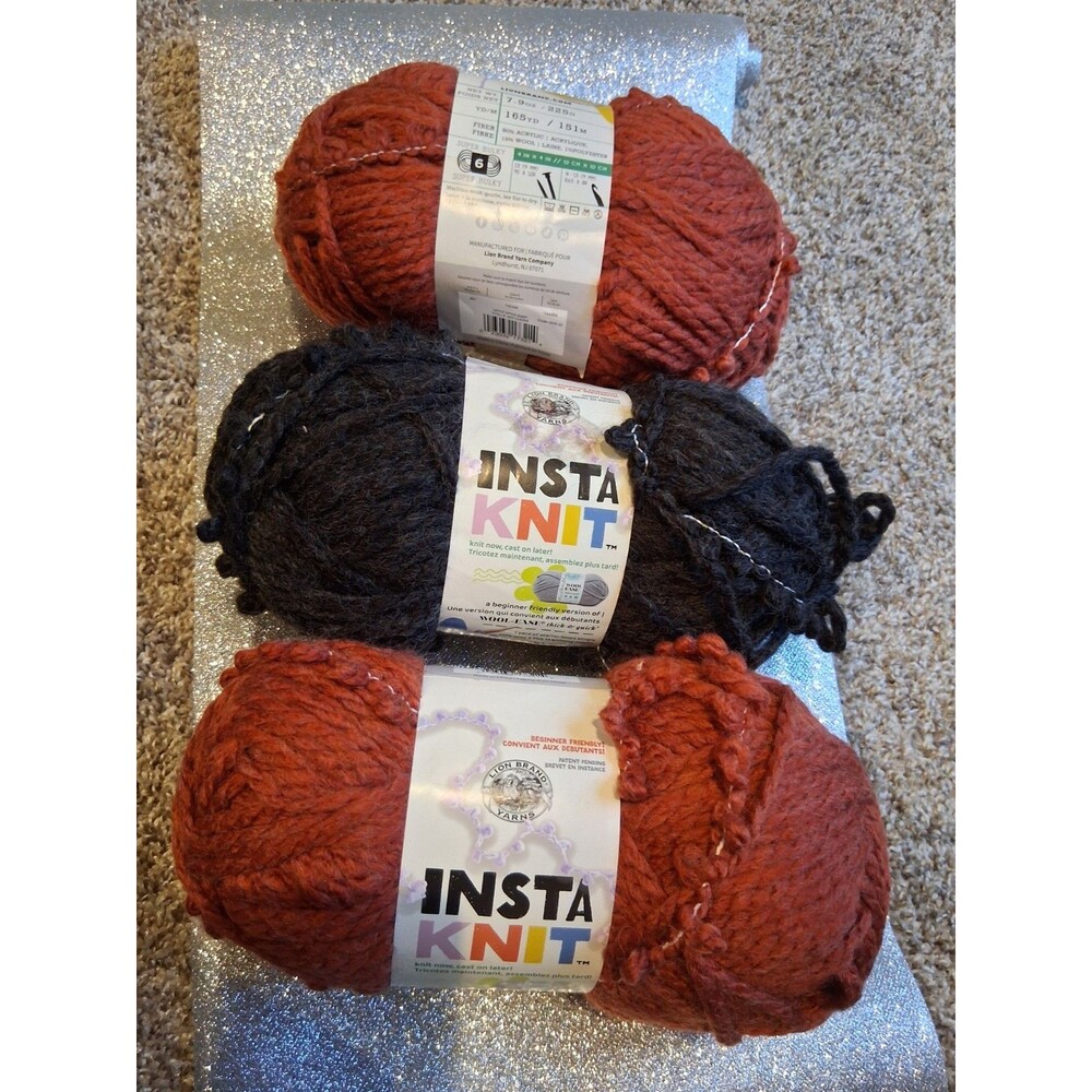 3 Pack Lion Brand Insta Knit Yarn Knitting Crafts Brown and Black